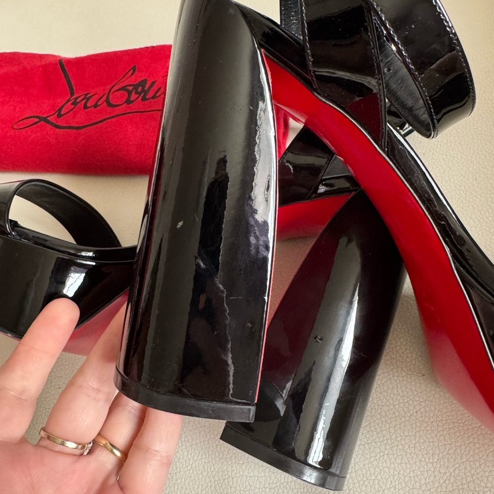 SOLD!Christian Louboutin Black Platform patent leather Heel Sandals - Picture 9 of 16